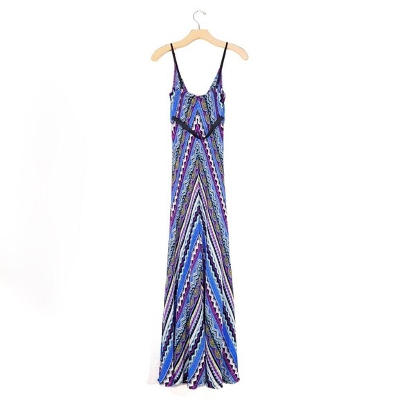 CACHE Plisse Point Stripe Geometric Print Cami Maxi Dress Boho Cobalt Blue Small - Picture 8 of 11